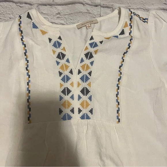 Skies Are Blue Embroidered Peasant Top Bohemian Blouse Short‎ Sleeve S - Picture 2 of 5